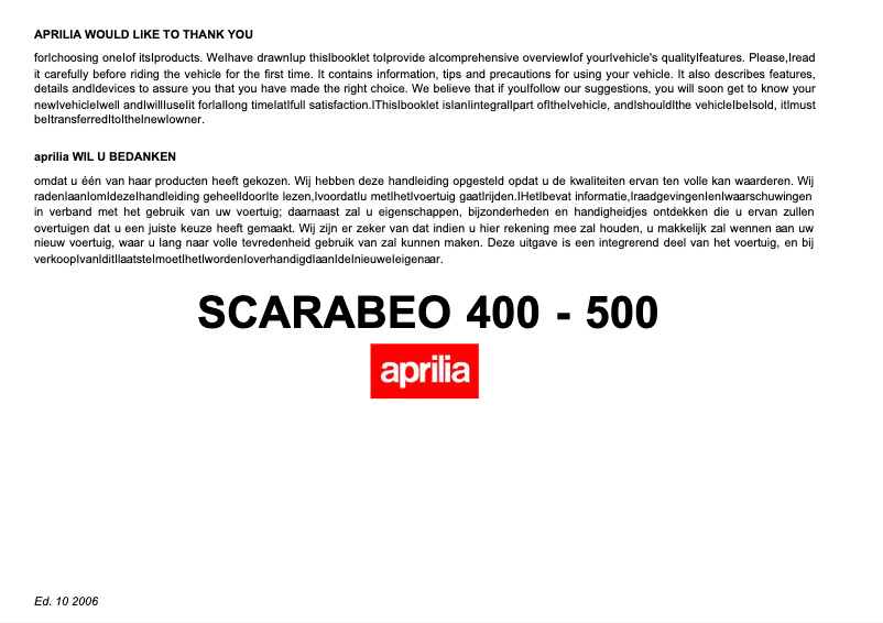 Image de la première page du manuel de l'appareil Scarabeo 400 (2006)