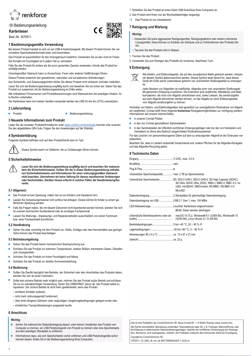 Página 1 del manual Manual de usuario Renkforce RF-PCR-220