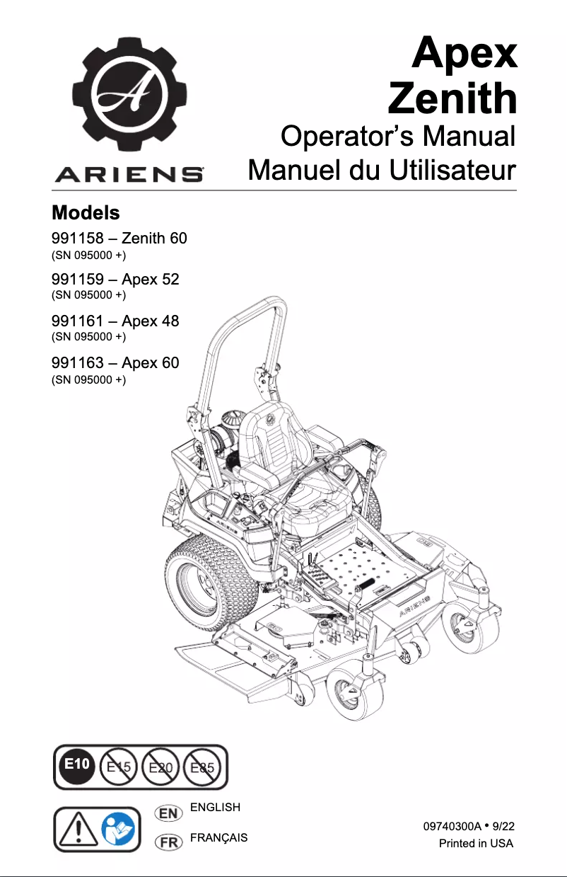 Page n°1 - Manuel utilisateur Ariens Zenith 60