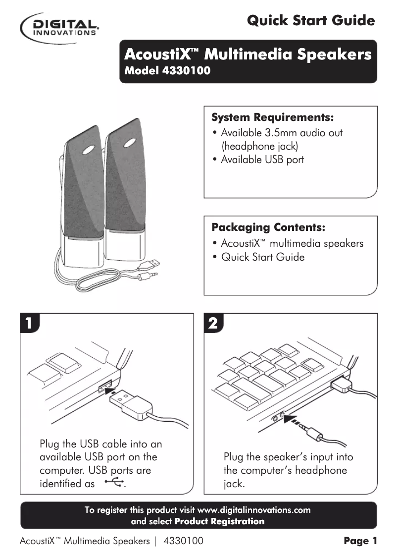 Page n°1 - Manuel utilisateur Digital Innovations AcoustiX 4330100