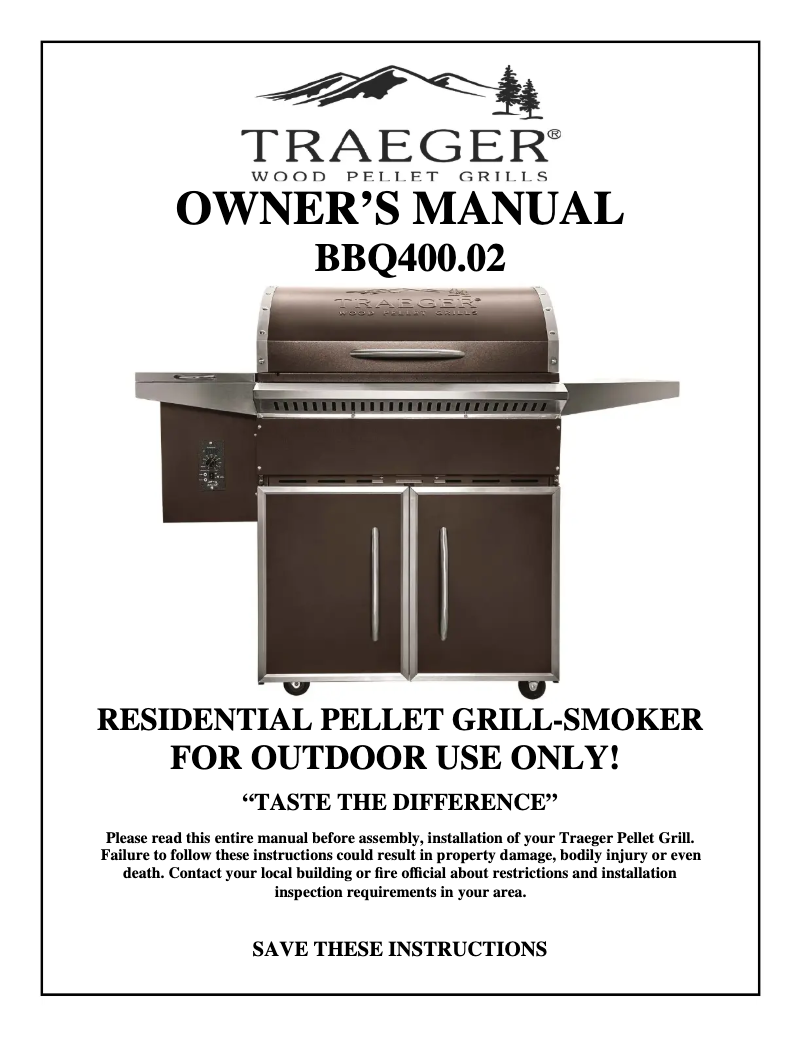 Page 1 de la notice Manuel utilisateur Traeger Select Pro BBQ400.02