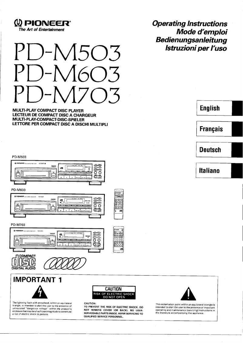 Page n°1 - Manuel utilisateur Pioneer PD-M503