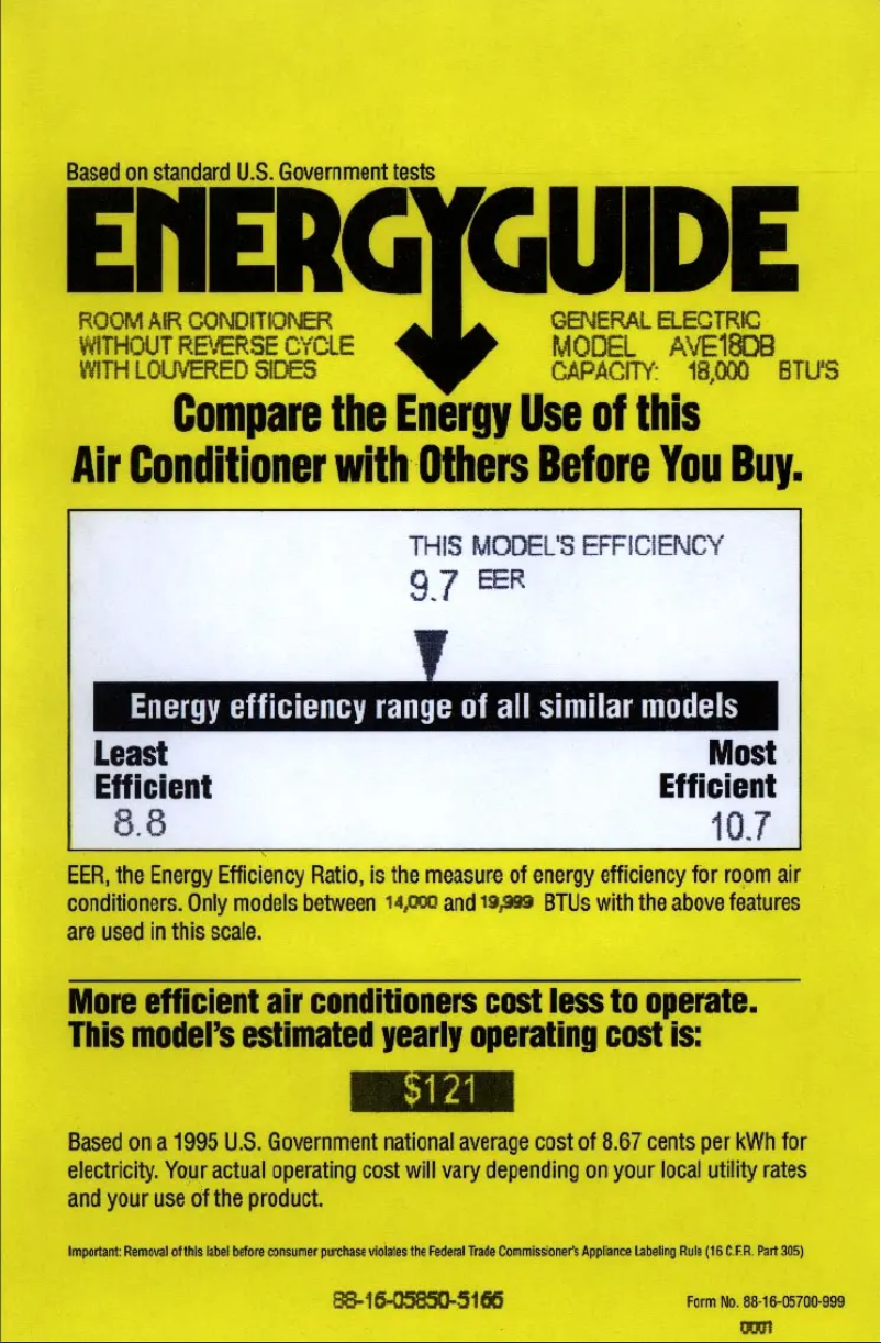 Page n°1 - Label énergétique GE AVE18DB