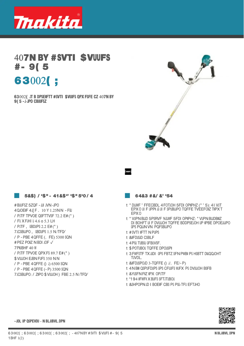 Page 1 de la notice Fiche technique Makita UR002GZ
