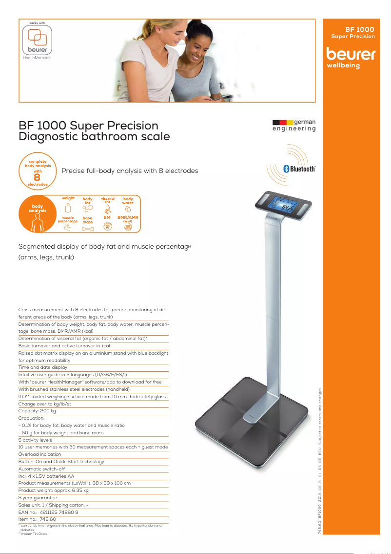 Page 1 de la notice Fiche technique Beurer BF 1000