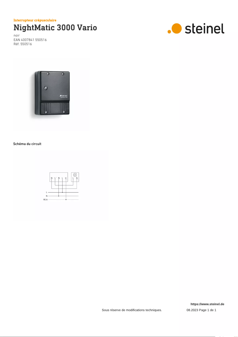 Page n°1 - Schéma de câblage Steinel NightMatic 3000 Vario