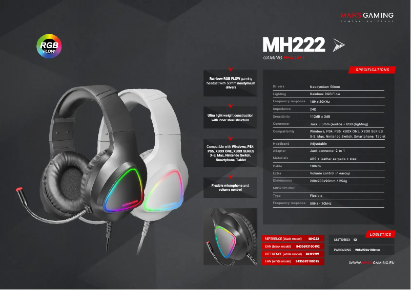 Page 1 de la notice Fiche technique Mars Gaming MH222