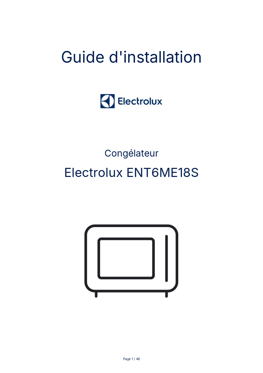 Page n°1 - Guide d'installation Electrolux ENT6ME18S