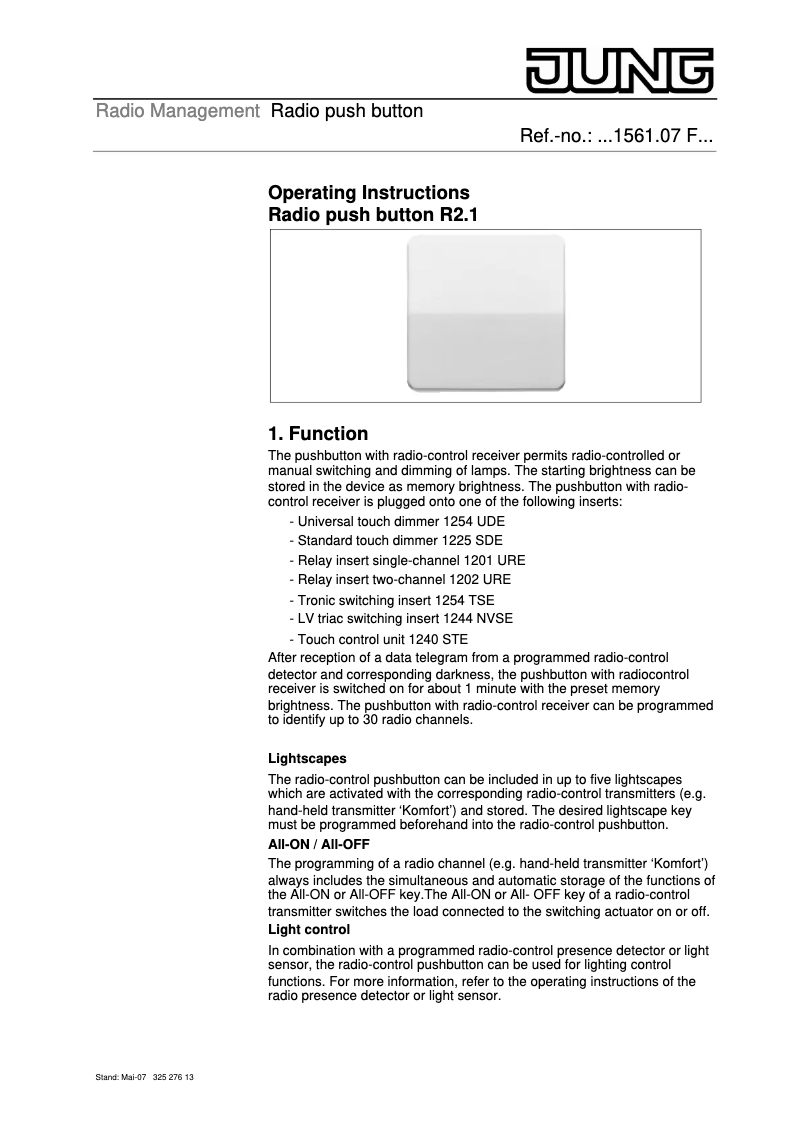 Page n°1 - Manuel utilisateur JUNG CD1561.07F