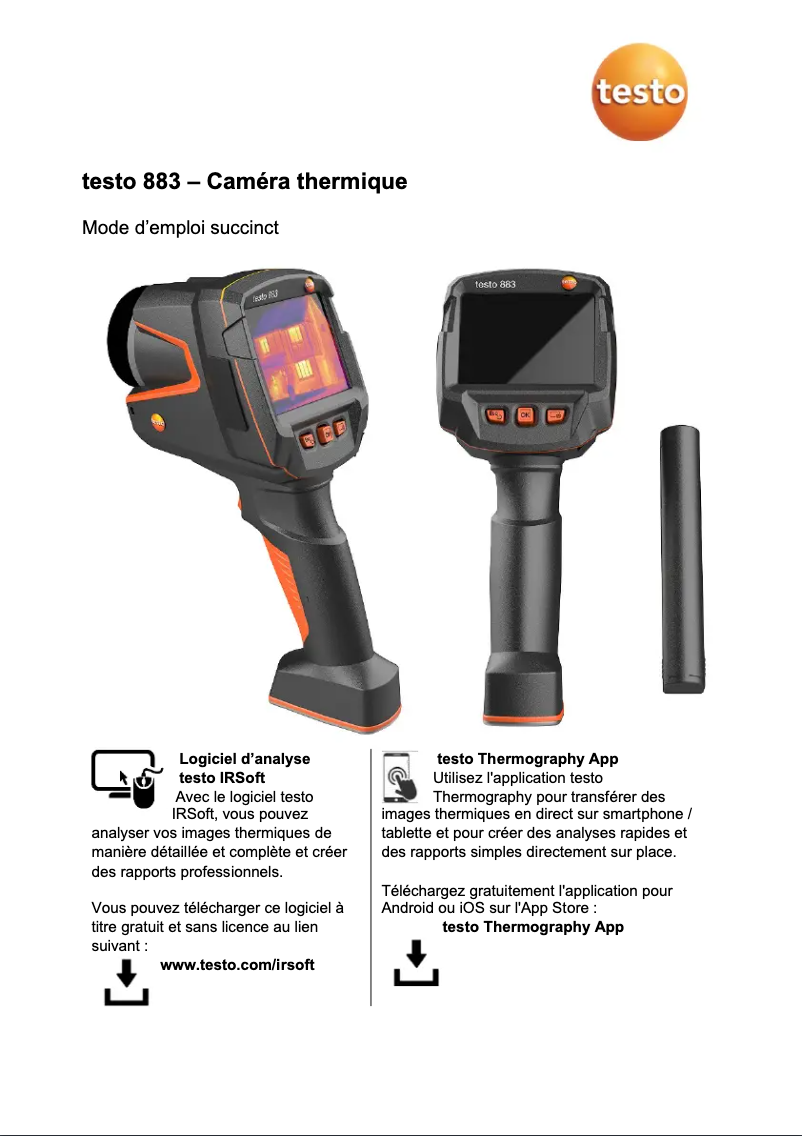 Page 1 de la notice Guide de démarrage rapide Testo 883