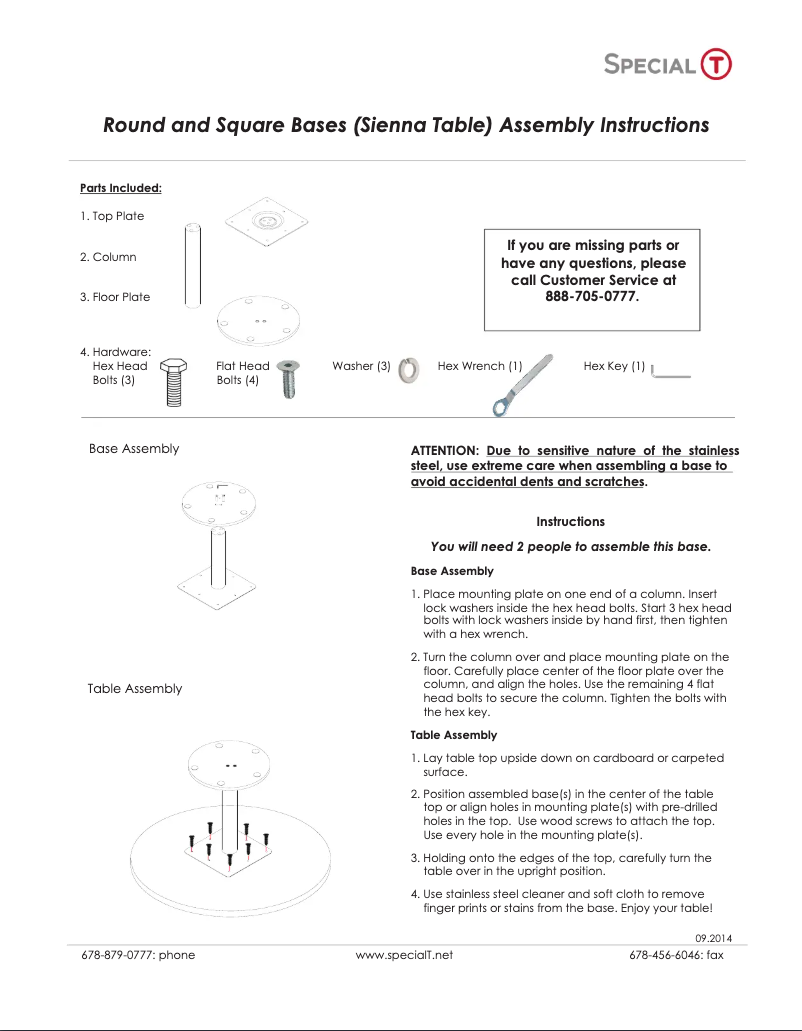 Page n°1 - Manuel utilisateur Special-T Sienna SIEN-30-BH