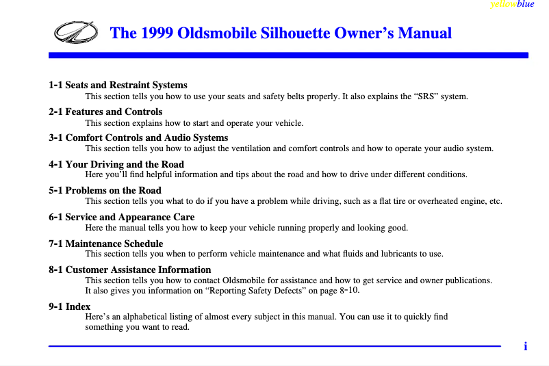 Page 1 de la notice Manuel utilisateur Buick LeSabre (1999)