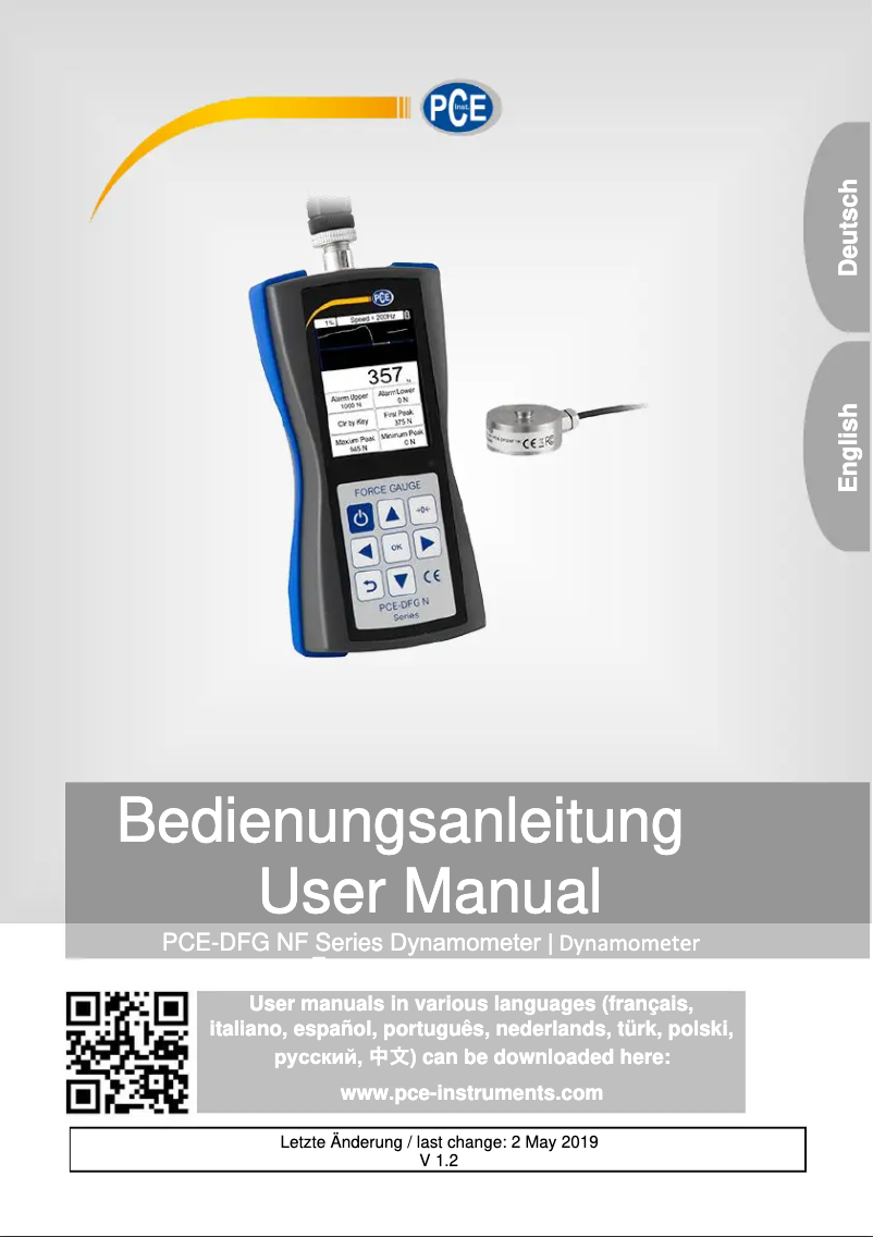 Page n°1 - Manuel utilisateur PCE Instruments PCE-DFG NF 50K