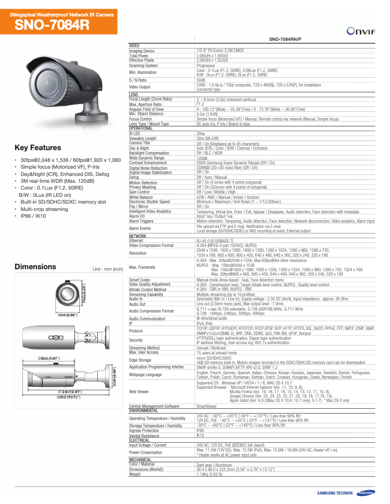Page 1 de la notice Brochure Hanwha SNO-7084R