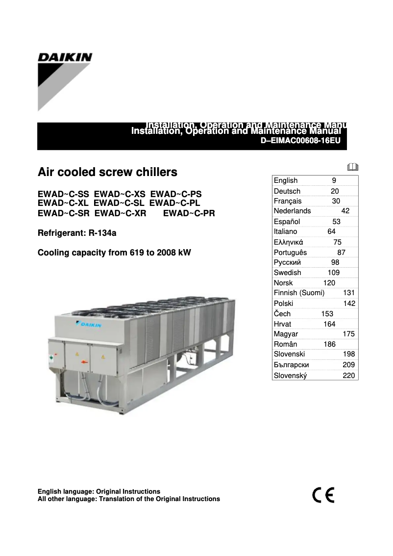 Page 1 de la notice Manuel utilisateur Daikin EWADC13C-SL