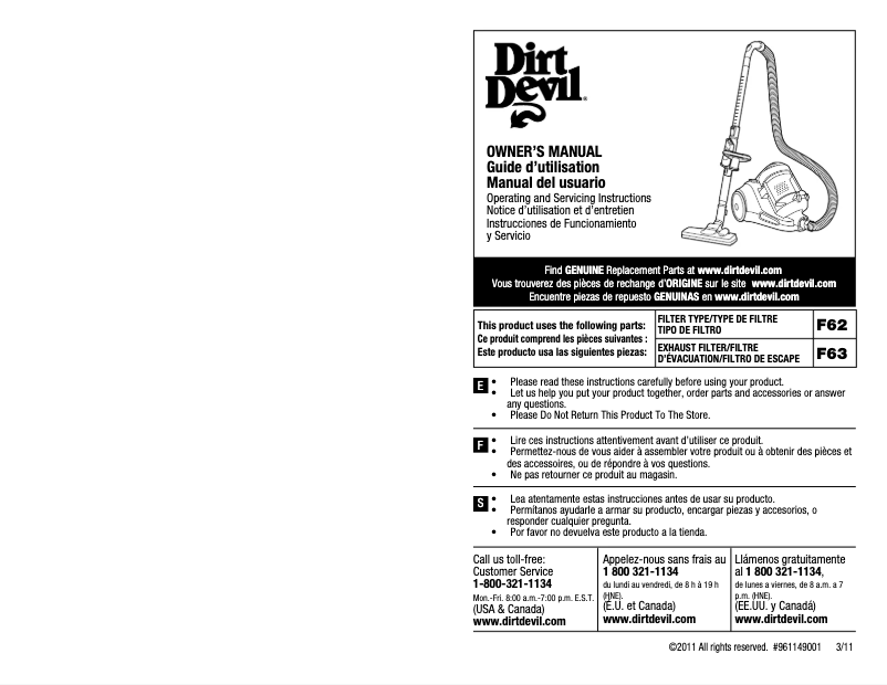 Page 1 de la notice Manuel utilisateur Dirt Devil Sd40100 Featherlite