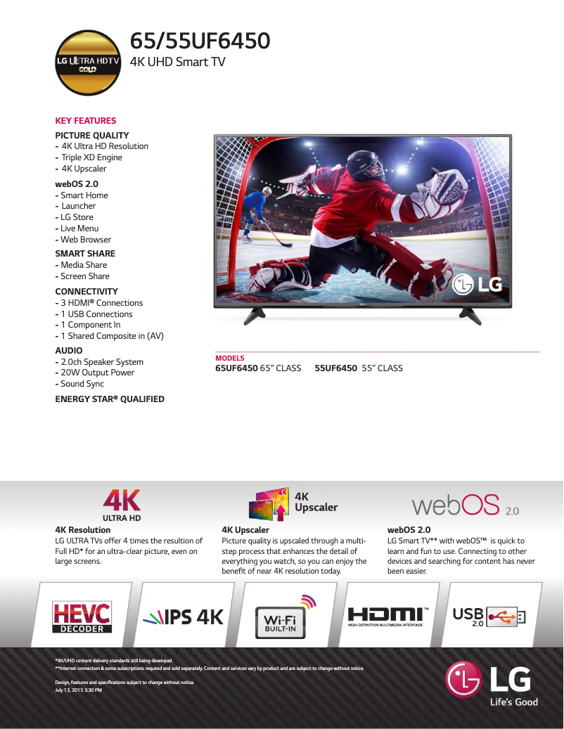 Page n°1 - Fiche technique LG 65UF6450