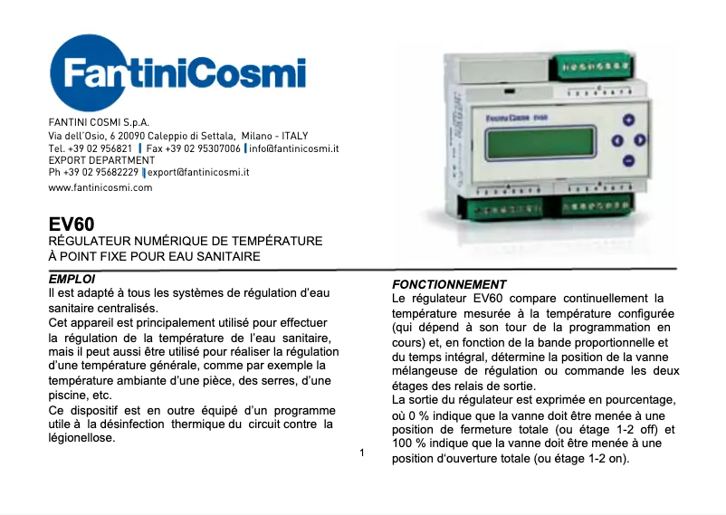 Page n°1 - Manuel utilisateur Fantini Cosmi EV60