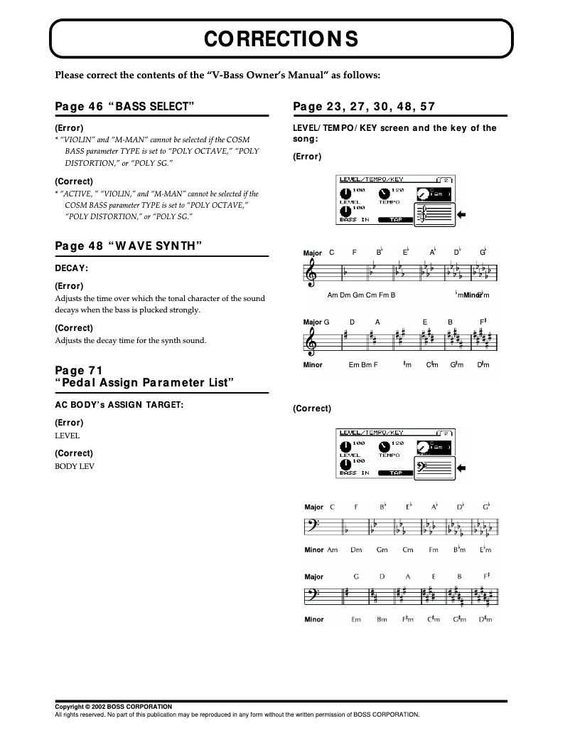 Page 1 de la notice Manuel utilisateur Roland V-Bass