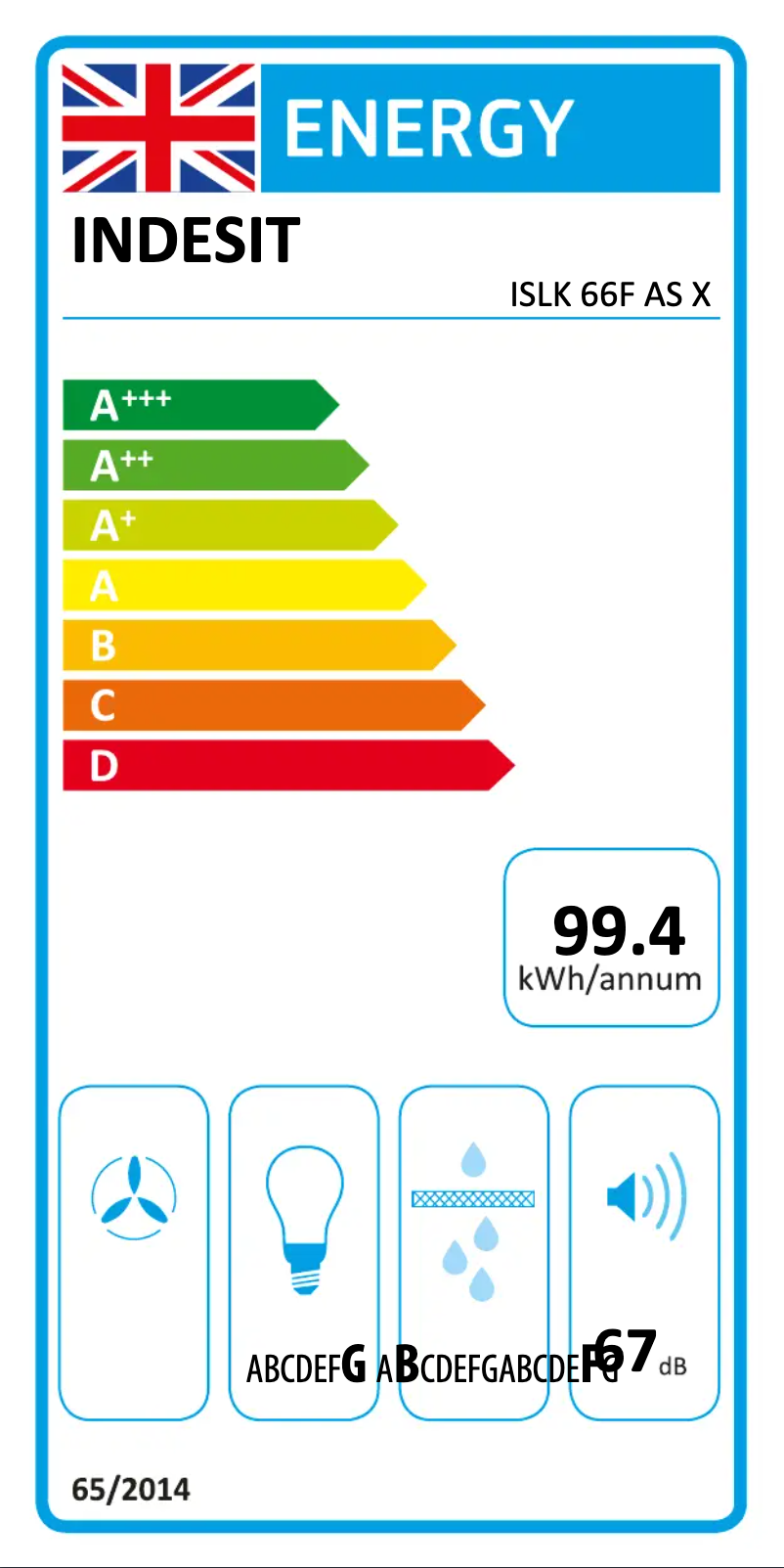 Page 1 de la notice Label énergétique Indesit ISLK 66F AS X