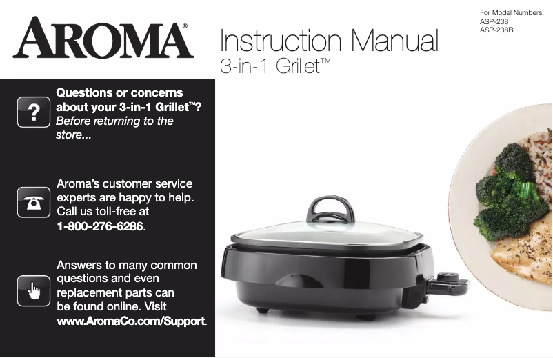 Page 1 de la notice Manuel utilisateur Aroma 3-in-1 Grillet ASP-238B
