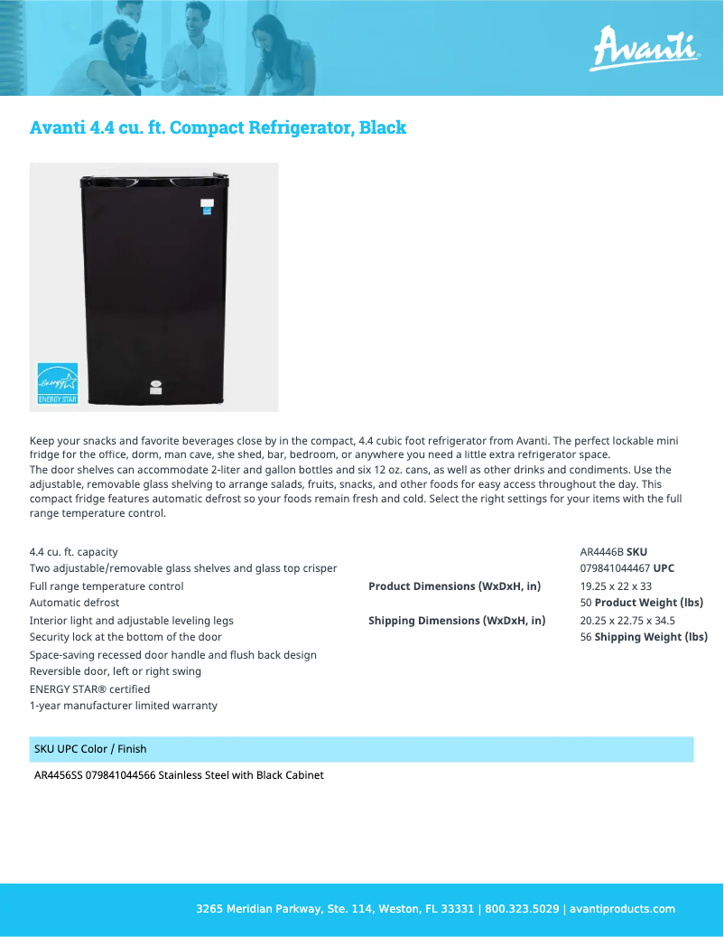 Page 1 de la notice Fiche technique Avanti AR4446B