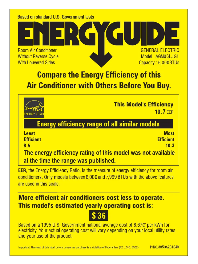 Page n°1 - Label énergétique GE AGM06LJ