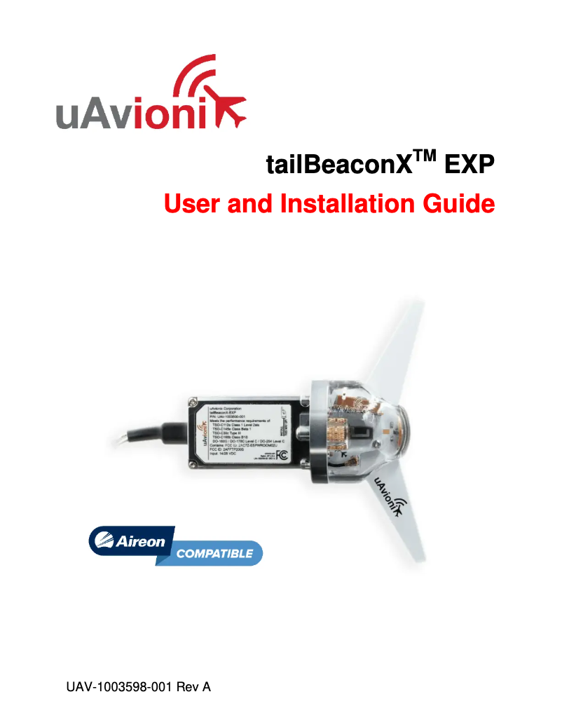Page 1 de la notice Manuel utilisateur uAvionix TailBeaconX UAX-90107-01