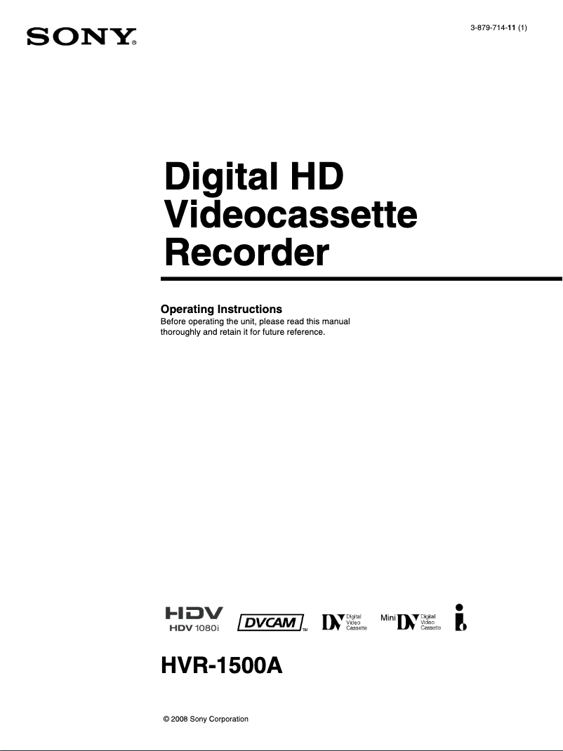 Page n°1 - Manuel utilisateur Sony HVR-1500A