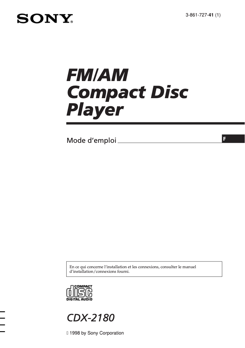 Page 1 de la notice Manuel utilisateur Sony CDX-2180
