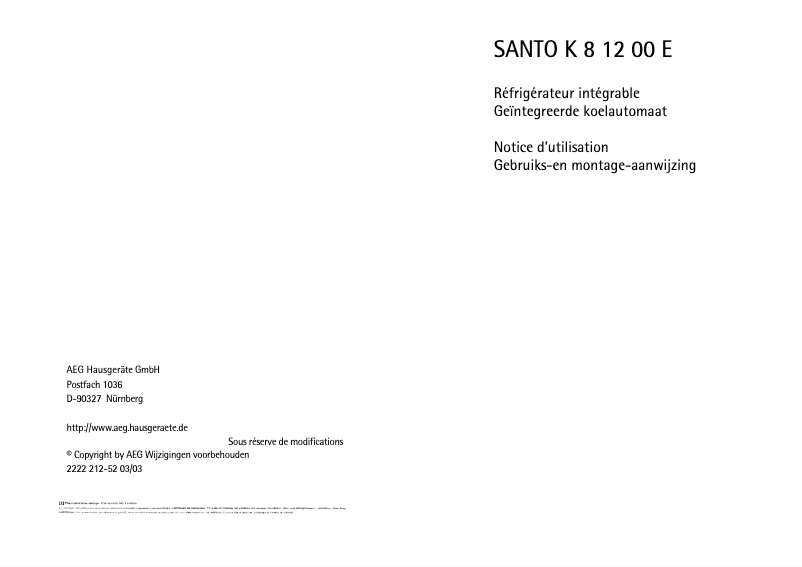 Page n°1 - Manuel utilisateur AEG-Electrolux Santo K 81200 E