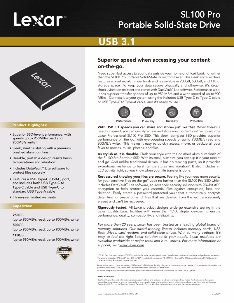 Page n°1 - Manuel utilisateur Lexar SL100 Pro
