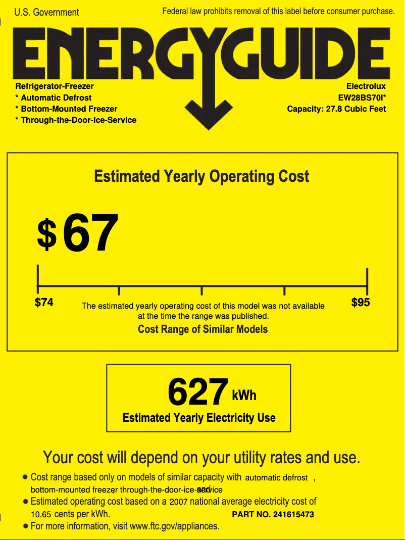 Page 1 de la notice Label énergétique Electrolux EW28BS70IB
