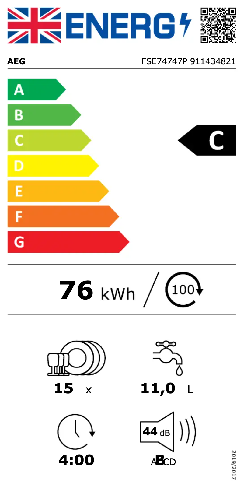 Page n°1 - Label énergétique AEG FSE74747P
