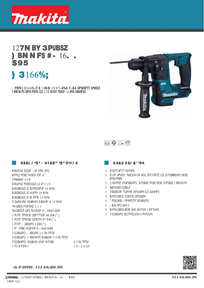 Page 1 de la notice Fiche technique Makita HR166DZ