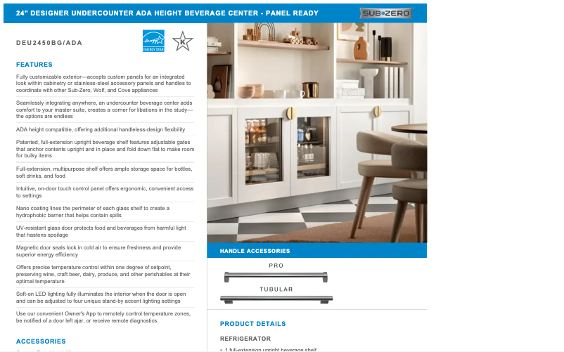 Page 1 de la notice Manuel utilisateur Sub-Zero DEU2450BADA