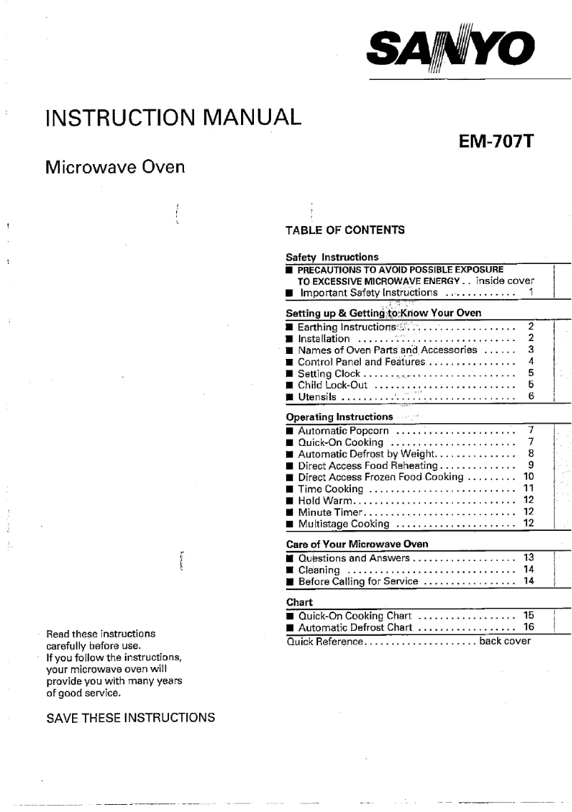 Page n°1 - Manuel utilisateur Sanyo EM-707T