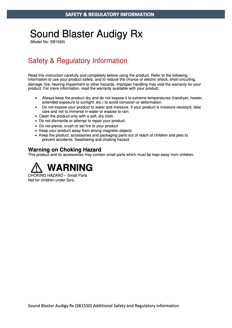Page n°1 - Instructions de sécurité Creative Sound Blaster Audigy Rx