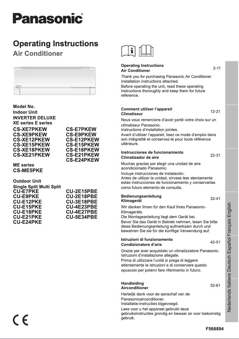 Page 1 de la notice Manuel utilisateur Panasonic CS-XE21PKEW