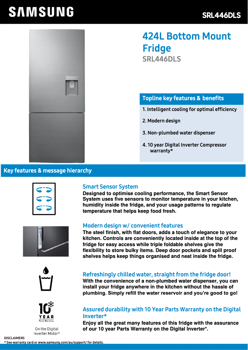 Page 1 de la notice Fiche technique Samsung SRL446DLS