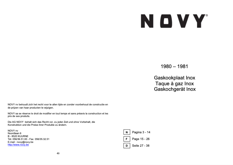 Page 1 de la notice Manuel utilisateur Novy Inox 1980