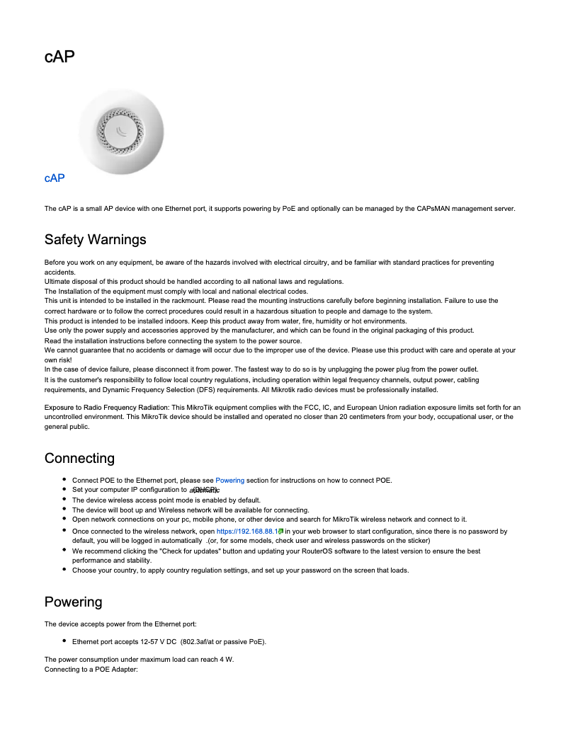 Page n°1 - Manuel utilisateur Mikrotik cAP