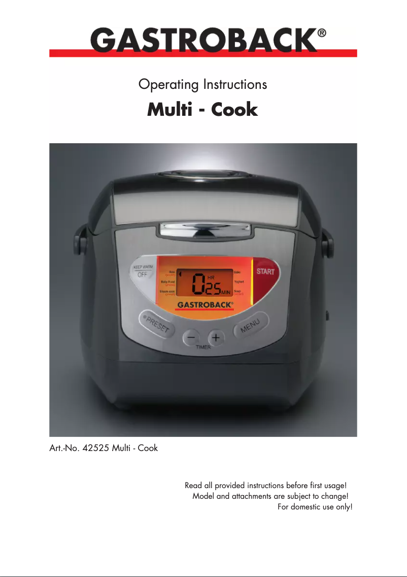 Page 1 de la notice Manuel utilisateur Gastroback Multi - Cook