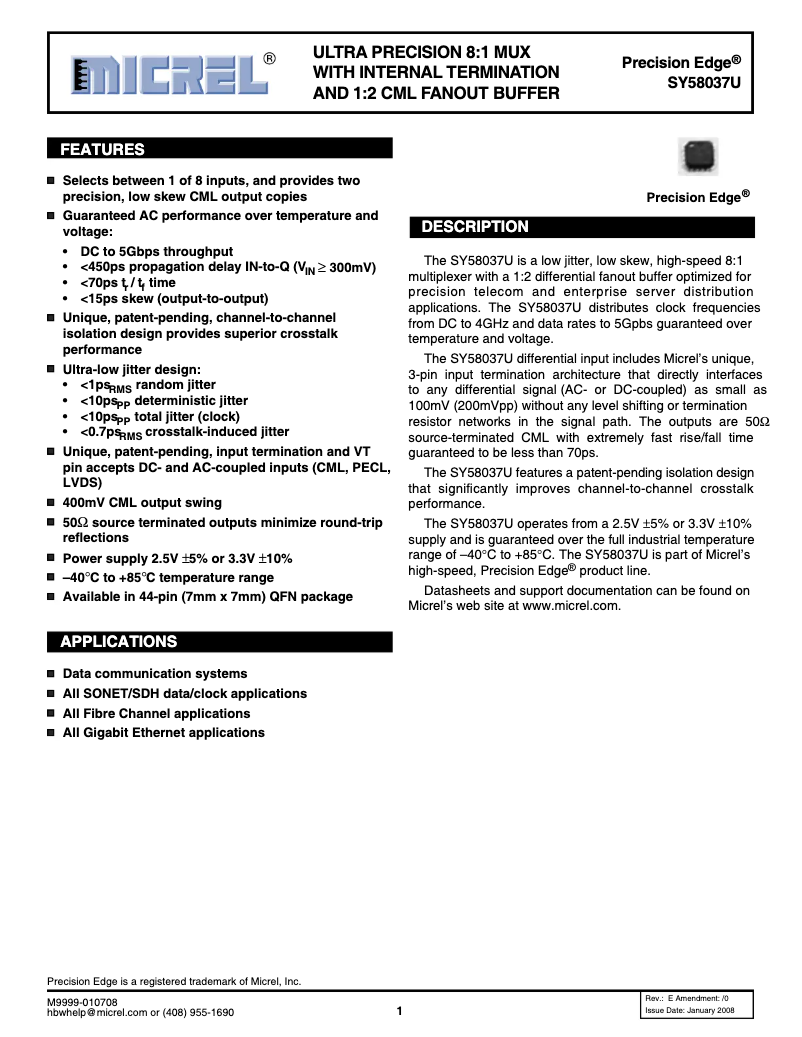 Page 1 de la notice Manuel utilisateur Microchip SY58037U