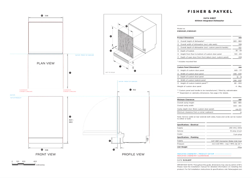 Page n°1 - Fiche technique Fisher & Paykel DW60U2I1