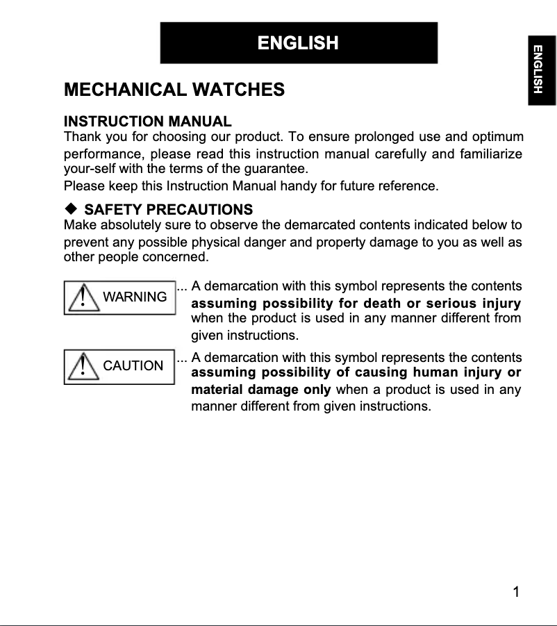 Page 1 de la notice Manuel utilisateur ORIENT Classic RA-AG0018L