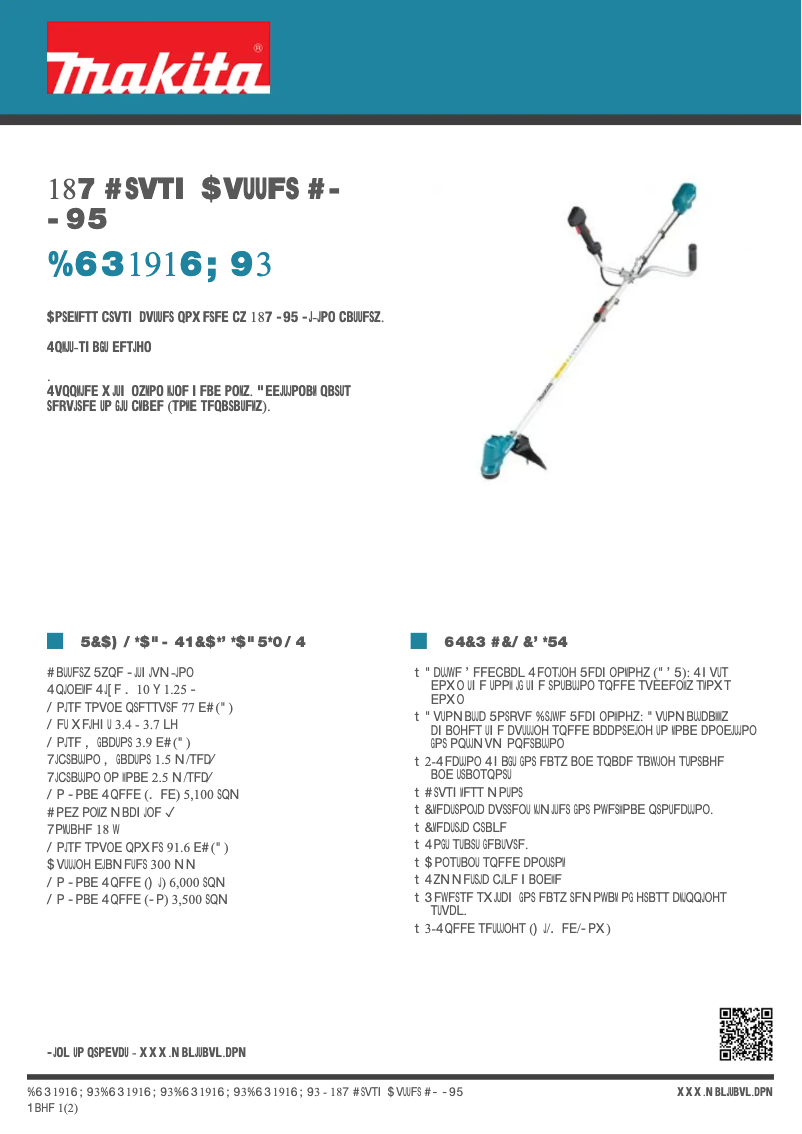 Page 1 de la notice Fiche technique Makita DUR191UZX3