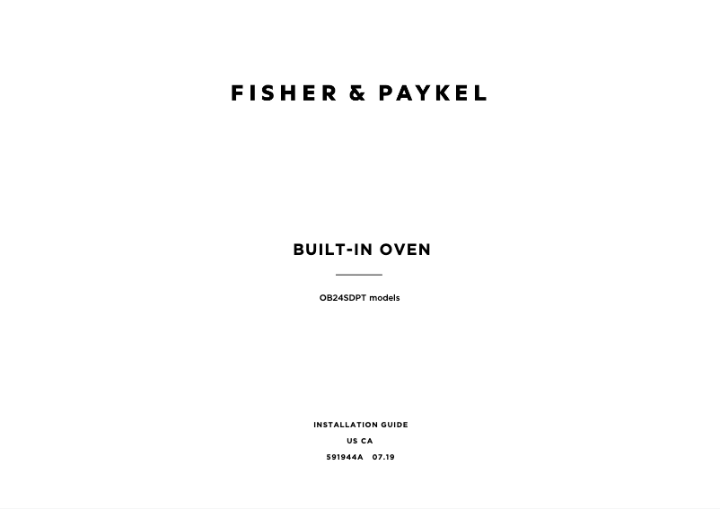 Page 1 de la notice Guide d'installation Fisher & Paykel OB24SDPTX1