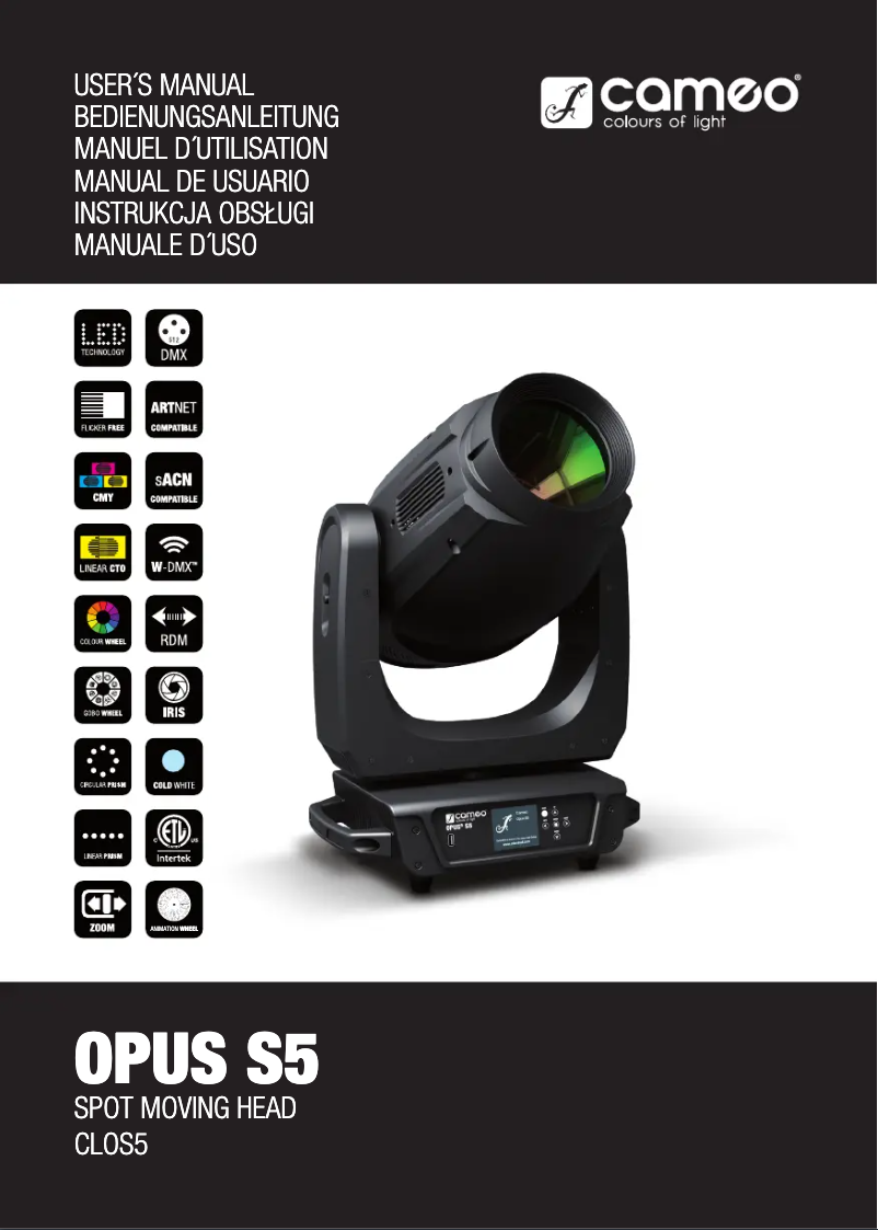 Page 1 de la notice Manuel utilisateur Cameo OPUS S5