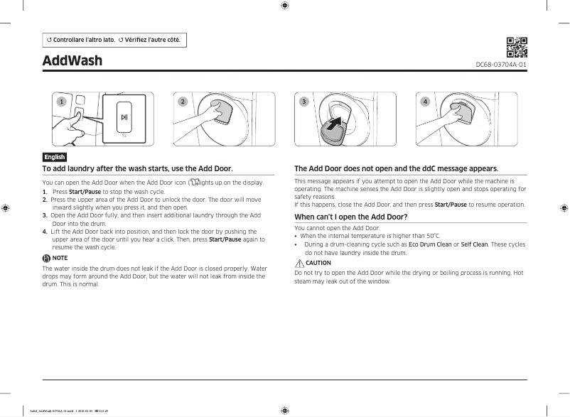 Page n°1 - Manuel utilisateur Samsung WW80K5413UW